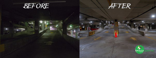 Before After Photo LED Parking Garage Retrofit