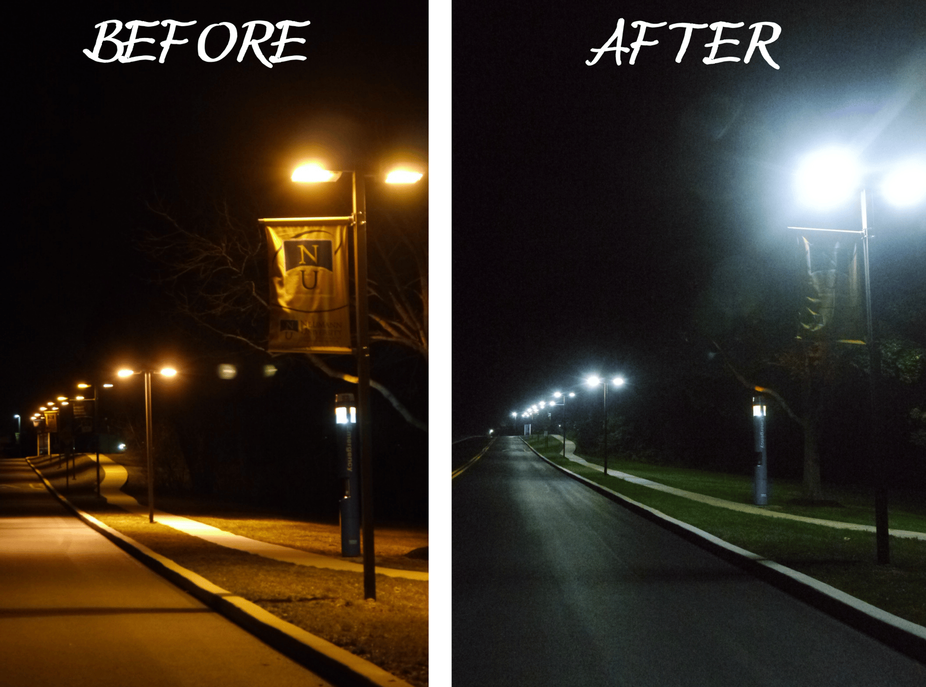 Before After Neuman University LED Retrofit