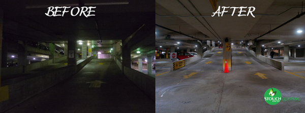 Before After Parking Lot LED Retrofit 