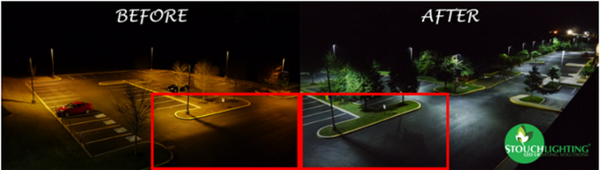 Before After LED Retroft Neumann University Parking Lot Campus