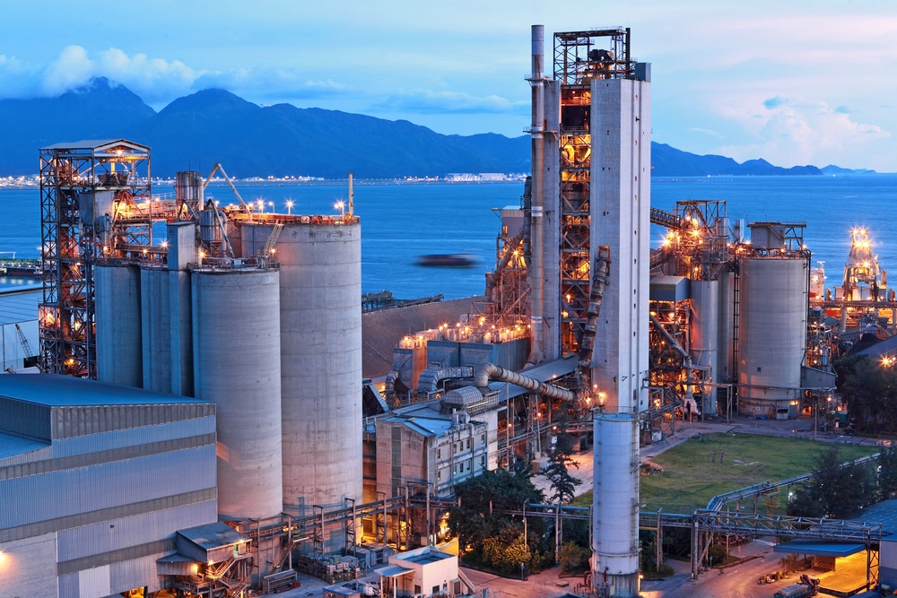 cement factory at night