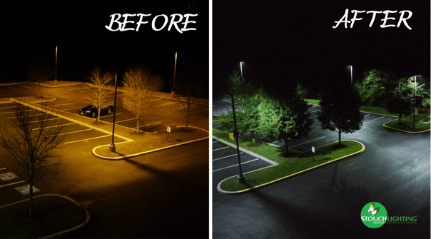 Before After LED Parking Lot Retrofit at Neumann University