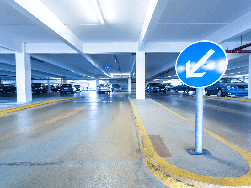 Parking Garage with LED Lights Illuminated at Night 1