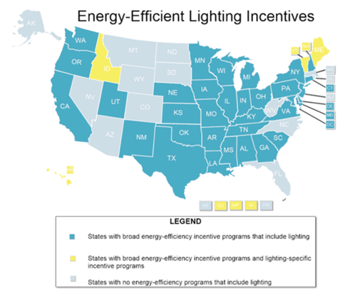 Energy Efficient Lighting Incentives State Map