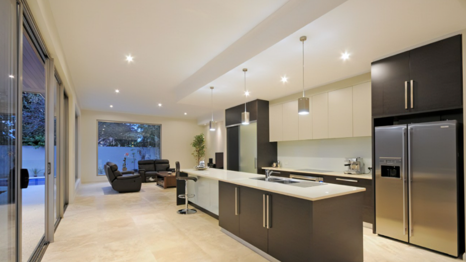 downlights in black kitchen