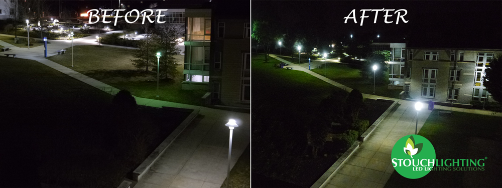 Neumann University college quad walkway Lighting conversion to LED lights