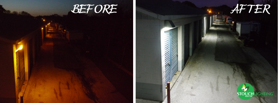 Before and After Exterior Storage LED Lighting Conversion 